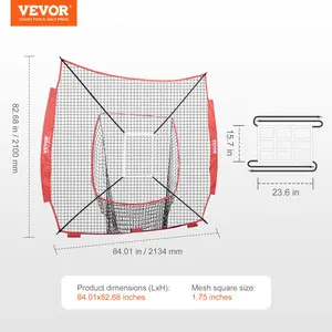 VEVOR 7x7 ft Baseball Softball Practice Net, Portable Baseball Training Net for Hitting Batting Catching Pitching, Backstop Baseball Equipment Training Aids with Strike Zone (Net Only)