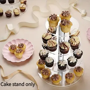 Premium acrylic round clear cupcake stand with 3, 4, or 5 tiers - Spring/Summer dessert display tower - Suitable for layered cakes and pastries at weddings, graduations, and birthday celebrations