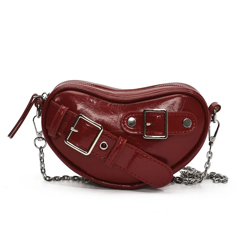 Vintage Heart Shaped Crossbody Bag for Women, Cute Faux Leather Shoulder Purse with Chain Strap & Buckle Detail, Romantic Mini Handbag for Date Night, Party and Everyday Style