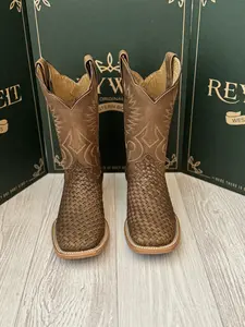 070 Tejida Mens Western Cowboy Boots Thread Design Square Toe Made in Mexico Bota Vaquera