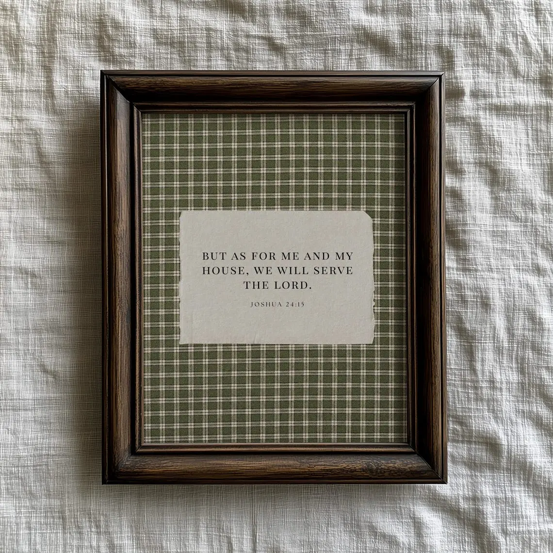 Vintage Green Gingham Christian Poster Unframed But As For Me and My House Bible Verse Wall Art Rustic Farmhouse Scripture Home Decor Christian Gift