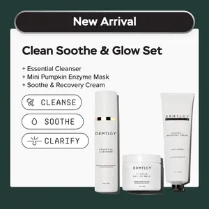 Clean Soothe & Glow Set: Includes Mini Pumpkin Enzyme, Essential Cleanser, and Soothe and Recovery Cream. Refine Skin Texture and Restore Hydration.
