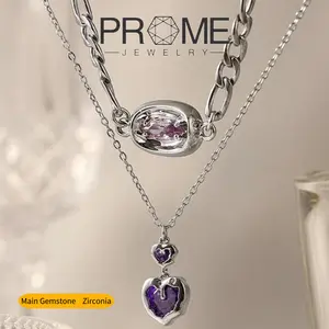 (CN122)Purple Gender-Neutral Hip-Hop Pendant Necklace Durable Titanium Steel Chunky Chain, Perfect for Showcasing Your Unique Style!