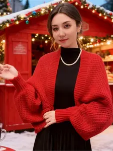 [Slim-fit version] Waffle long-sleeved temperament cardigan autumn and winter warm knitted shawl fashionable versatile shawl Knitwear