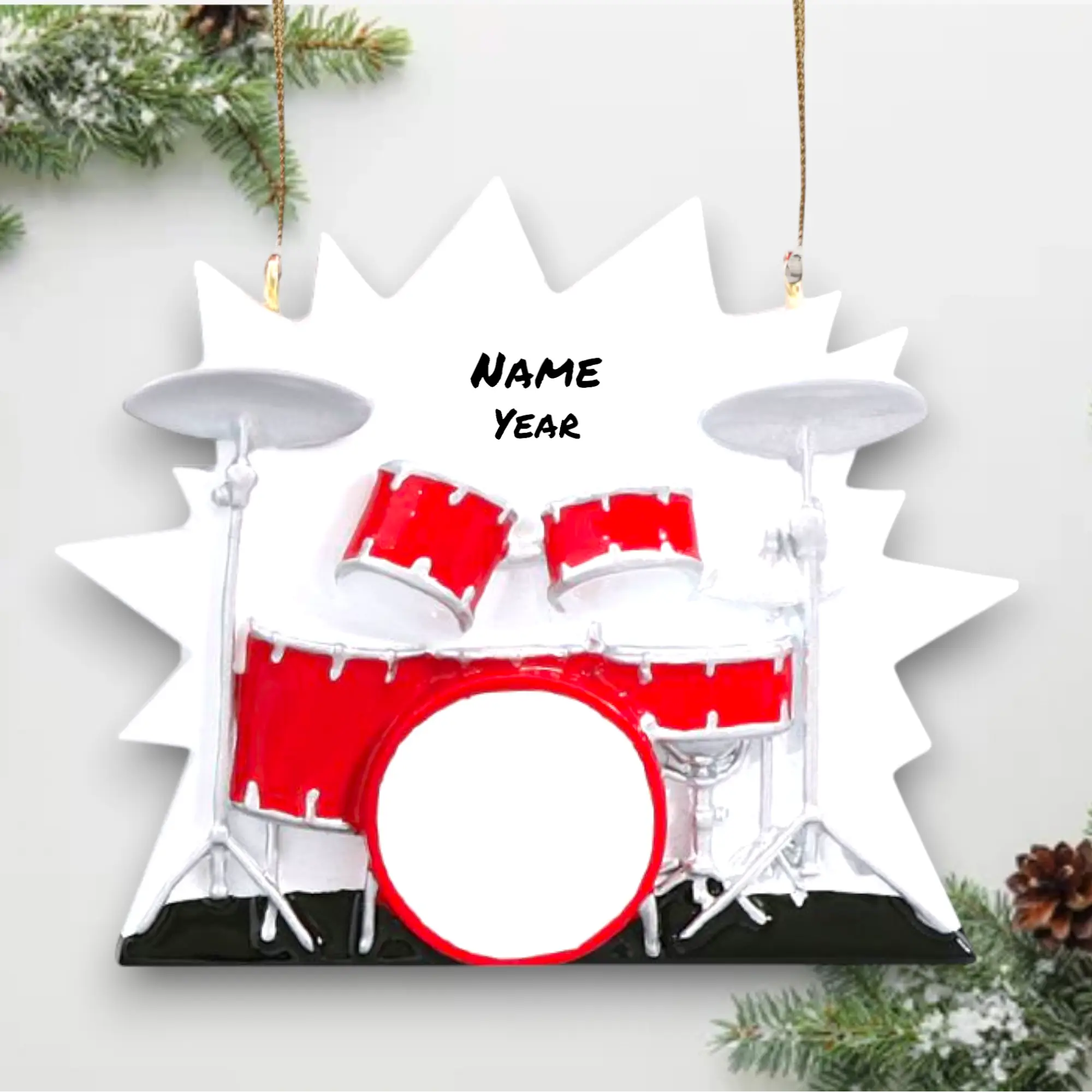 Personalized Drums Christmas Ornament – Custom Red Drum Set Ornament with Name & Year – Musician Gift – Noel Box