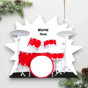 Personalized Drums Christmas Ornament – Custom Red Drum Set Ornament with Name & Year – Musician Gift – Noel Box