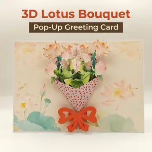 1pc Pop-Up Lotus Card with Envelope, Chinese Ink Painting Design, Perfect Birthday or Holiday Gift for Friends, Colleagues, Teachers