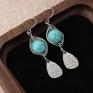 Vintage Handmade Earrings with Irregular Patterns HighQuality Turquoise Beads for Women Fashionable Jewelry Unique Charm Handcrafted