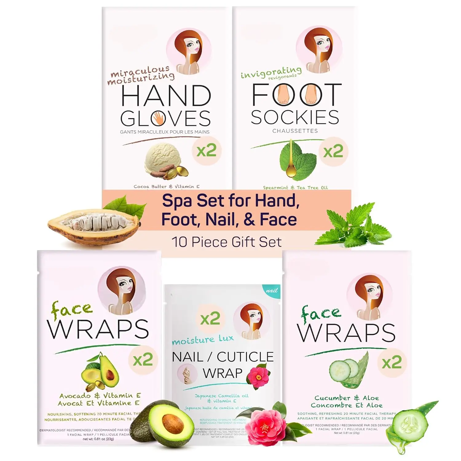 10-Piece Pink Spa Gift Set – Korean Skincare Travel Kit for Face, Hands & Feet