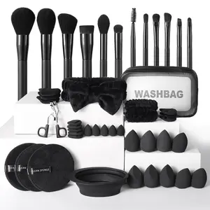 46-Piece Professional Makeup Brush Set, Includes Brushes, Sponges, Hair Bands, Travel and Daily Use, Plastic Frame, Makeup Brush Kit