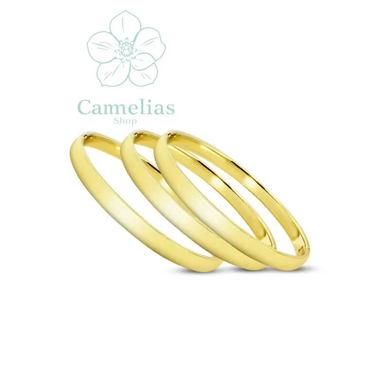 Set of 3 Gold-Tone Bangle Bracelets 6 mm Thick Size 60 mm for Women's Fashion Accessories