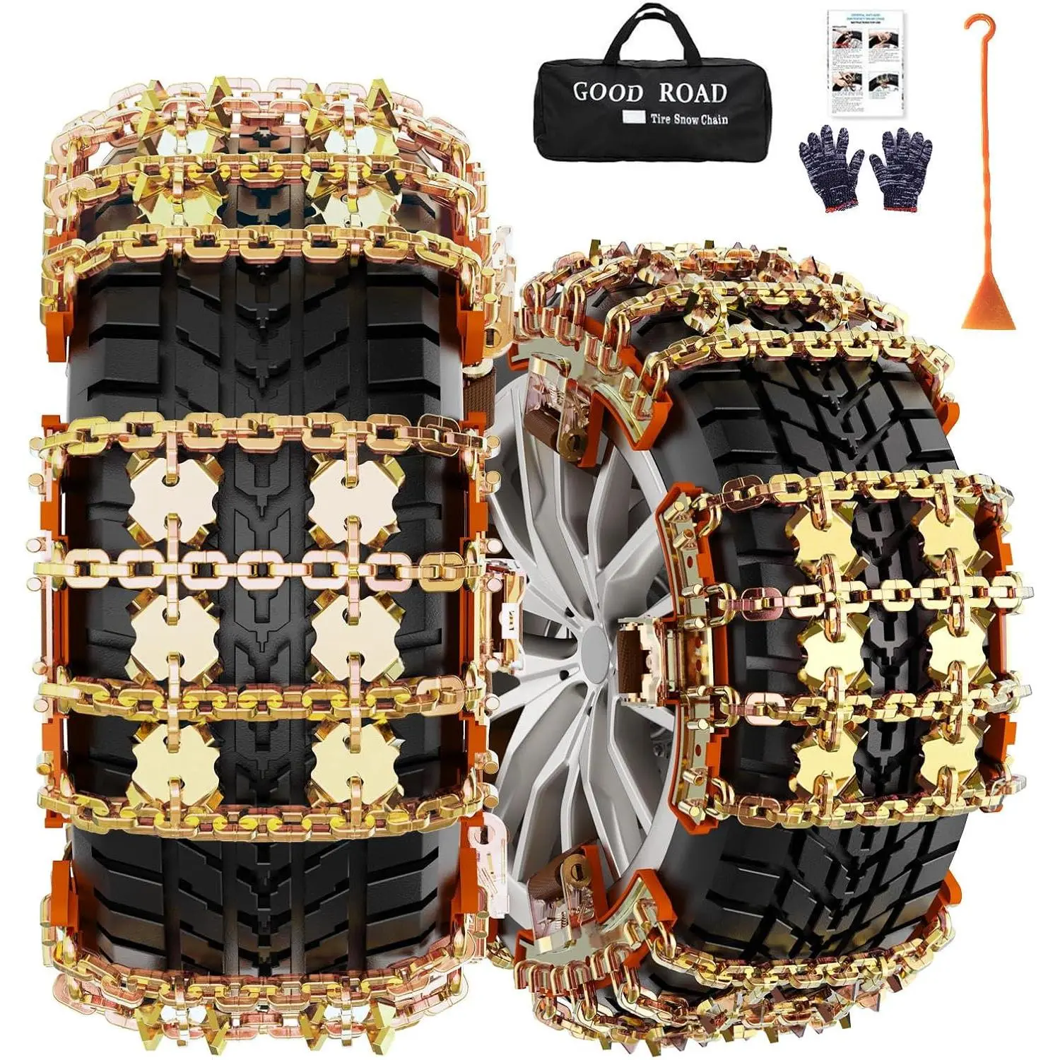 GOOD ROAD Snow Tire Chains for Cars SUV Pickup Anti-Skid Winter Emergency Traction Chains for Ice and Snow Fit Tire Width 185-265mm 6PCS AA Model Machined Vehicle Tire Inflation Tool Tire Inflator Pump, 6-Pieces Tire Pressure Caps Tire Coating