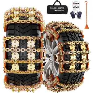 GOOD ROAD Snow Tire Chains for Cars SUV Pickup Anti-Skid Winter Emergency Traction Chains for Ice and Snow Fit Tire Width 185-265mm 6PCS AA Model Machined Vehicle Tire Inflation Tool Tire Inflator Pump