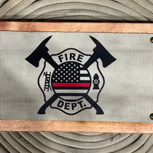 Thin Red Line and Maltese Cross Fire Hose Flag Sign: Great Gift for Firefighter, Gift for Fireman, Firefighter, Firefighter Gift, Firefighter Sign. This sign is made from used fire hose and is a 100% made in there USA product by Crafty American