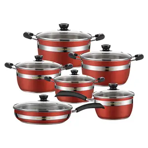 Colorful 12-Piece Stainless Steel Cookware Set, Pots Pan Set, Cooking Pans Set, Includes Frying and Soup Pots with Transparent Glass Lids, Universal for Home Cooking and Gift Choice