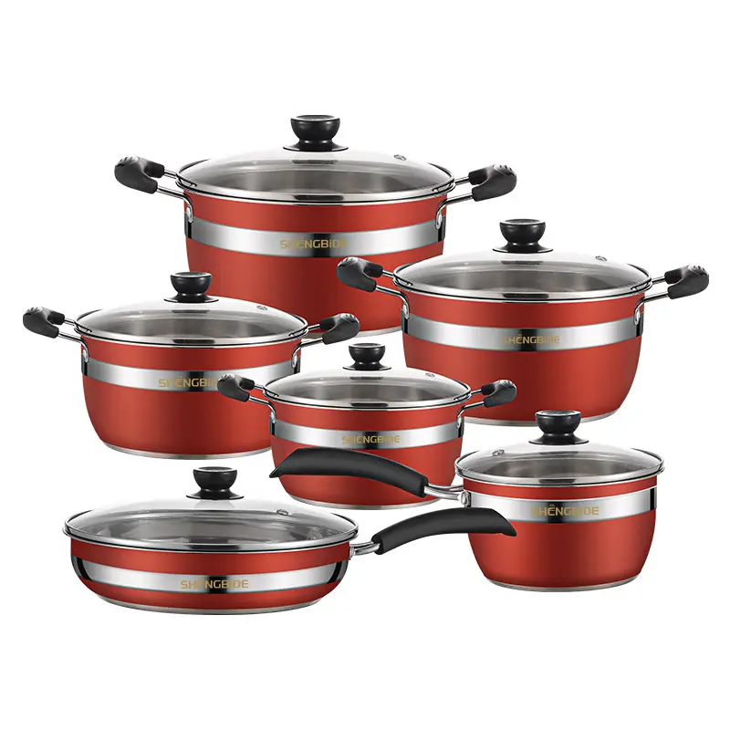 Colorful 12-Piece Stainless Steel Cookware Set, Pots Pan Set, Cooking Pans Set, Kitchen Cookware Sets, Includes Frying and Soup Pots with Transparent Glass Lids, Universal for Home Cooking and Gift Choice