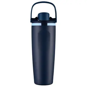 Navy Blue Explosive Large-Capacity Stainless Steel Thermos Cup 30oz Portable Drinkware with Convenient Handle for Sports Gym Use Lightweight Tumbler Flasks Mug Water Bottles