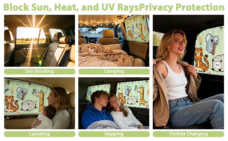 2 Pcs/ 4 Pcs Car Side Window Shades,Car Window Covers,Privacy Curtains,Block Light, Insulate Against Heat, and Shield Against Ultraviolet Rays,Easy Installation for Any Household Vehicle