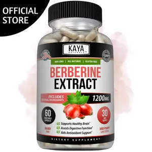 Kaya Naturals Berberine HCL Extract 1200mg - Supports Strong Immune System - Helps with Glucose Levels, (Vegetarian, Non-GMO & Gluten-Free) Berberine Supplement (60 Count)  Dietary Fitness Healthcare Healthy