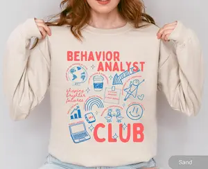 Retro ABA Crewneck T-Shirt & Sweatshirt - Behavior Analyst Club, Bcba RBT Gift, ABA Therapist Sweater, Special Ed Teacher Gift