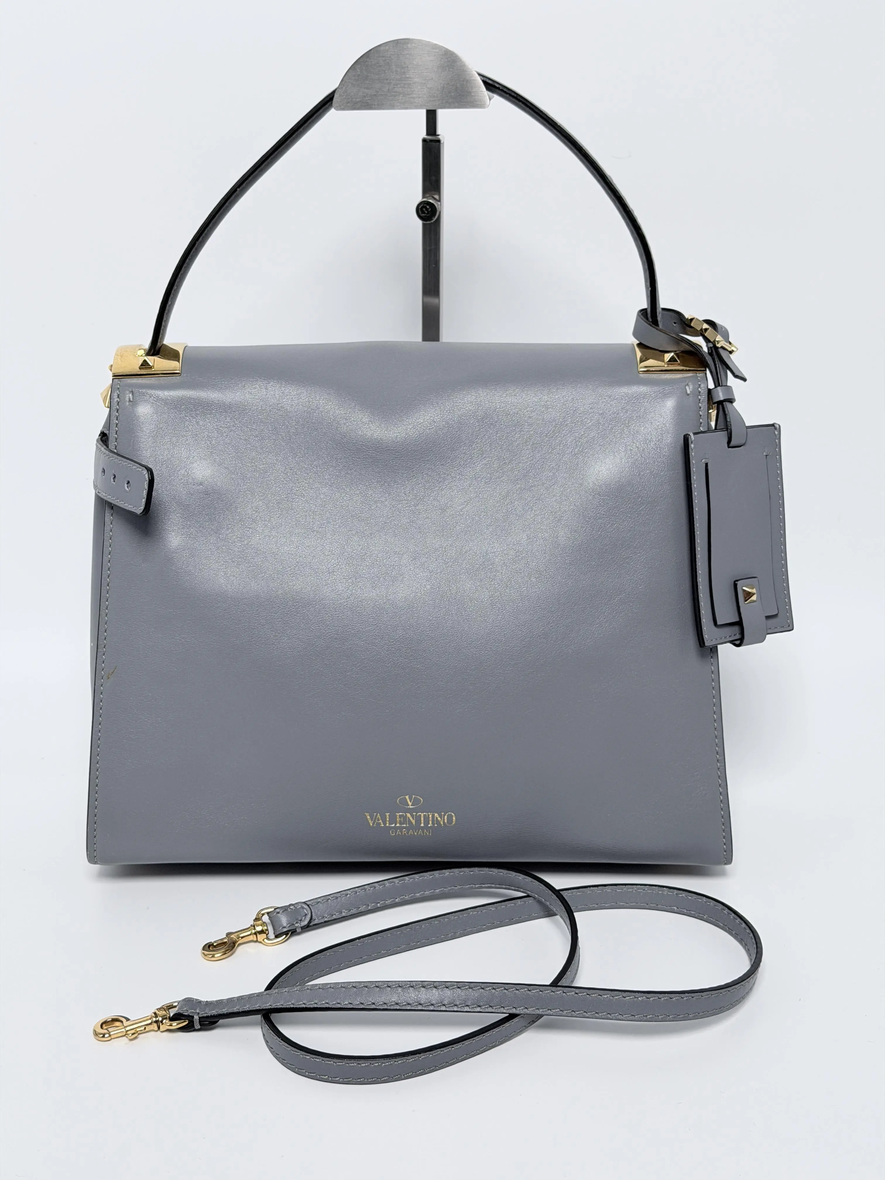Pre-owned Valentino Leather Shoulder Bags Valentino Garavani Gray Top Handle Shoulder Bag YMVL11