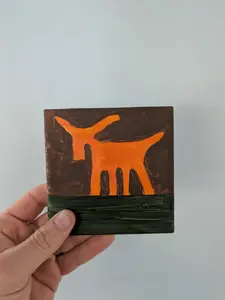 Original Goat Oil Painting 4x4 inch Artwork on Ceramic Tile by Collin Cessna Hand Painted Unique Wall Art for Home Decor