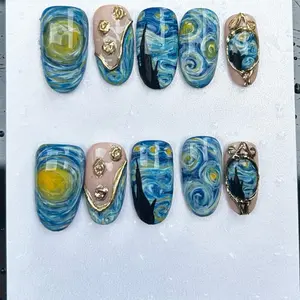 Starry night inspired press on nails
