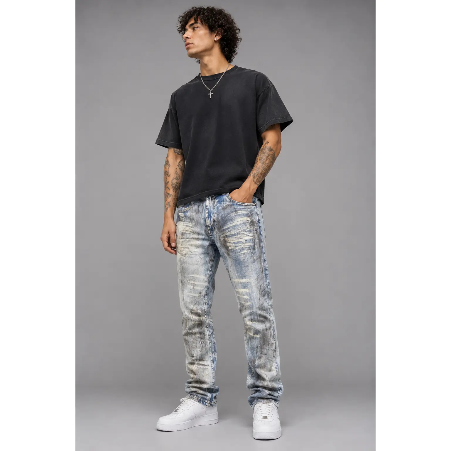 FWRD 'Washout' Relaxed Straight Denim in Ice Blue