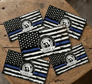 Thin Blue Line Sticker “Code 4” Police Support Decal | Waterproof for Car, Laptop, Helmet | Back the Blue Gift, American Flag Design