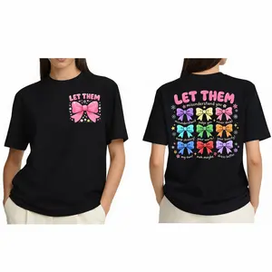 Let Them Rainbow Bows Front and Back T-Shirt Cute Coquette Style Apparel Celebrating Confidence and Self-Worth