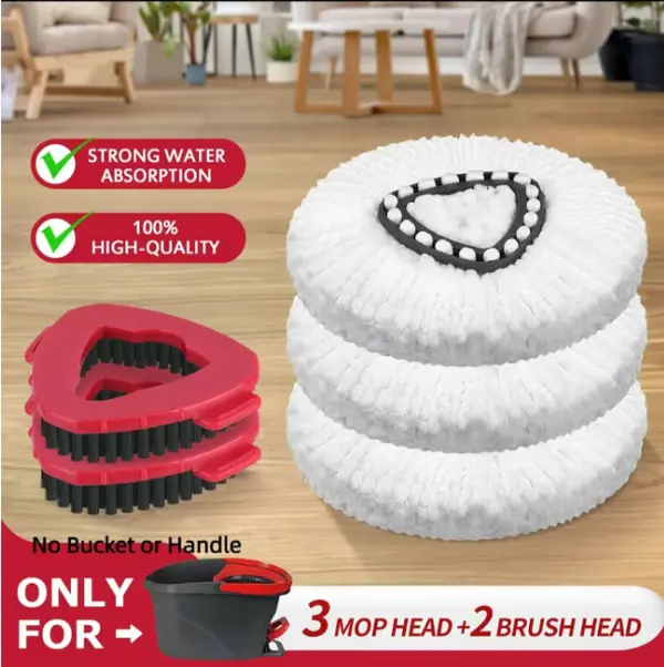 Kleoa Ulop Back-Saver Microfiber Mop Refills & Scrub Brush Set, Easy Snap-On Replacement Heads for 1-Tank Spin Mops, Effortless Home Cleaning & Sparkling Floors, Soft Absorbent Pads for Hardwood