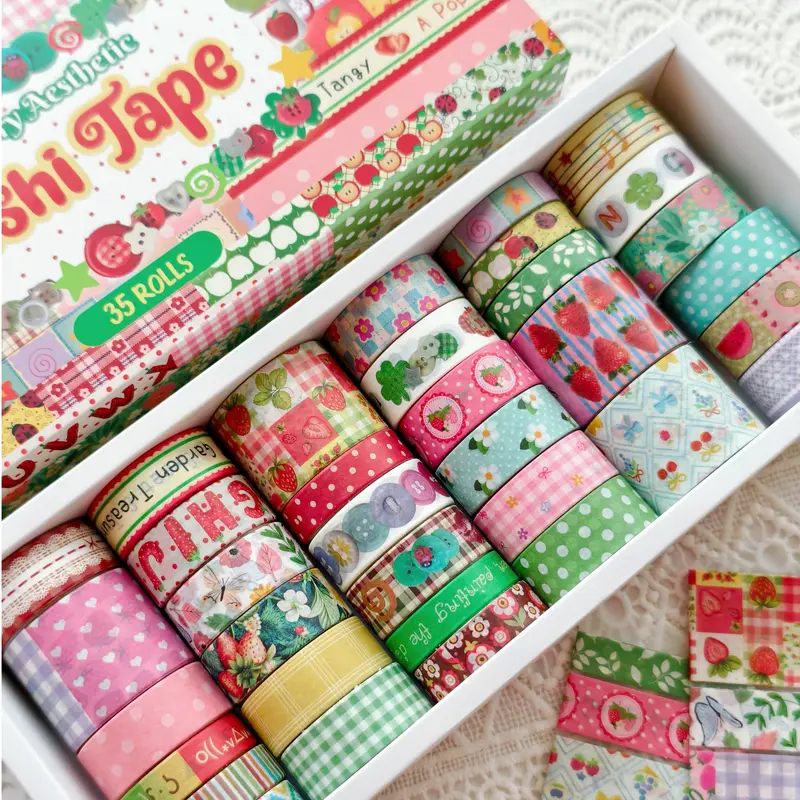 Coquette Bow & Strawberry Kawaii Aesthetic Washi Tape Box Set - 35/42 Rolls, 10 Sample Cards, 10mm Alphabet Masking Tape, Adhesive Strips, Decorative Paper, Trading Craft Supplies for Adults (Toys & Hobbies, Scrapbooking DIY)