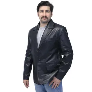 Jamin Leather Men's Plain Lambskin Leather Blazer Sport Coat - Black