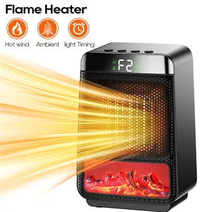Electric Fireplace Heater for Indoor Use with Realistic 3D Flame Mini Electric Fireplace Heater with Thermostat 1500W PTC Ceramic Heating Timer Settings Quiet Operation