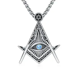 Masonic Necklace 925 Sterling Silver Masonic Eye Pendant Necklace Masonic Jewelry for Men Ladies