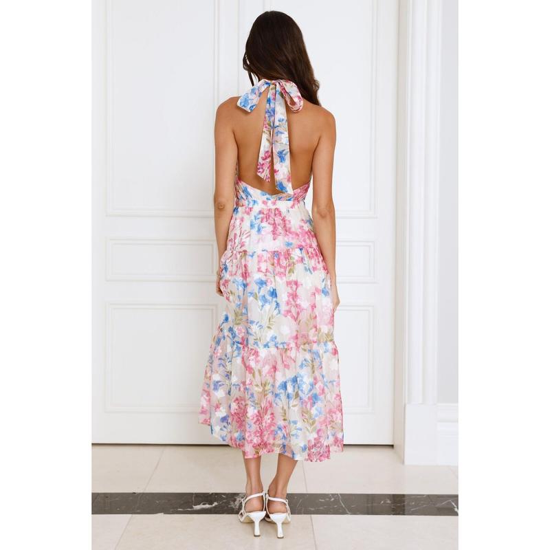 Blossom Mystique Halter Midi Dress Pink