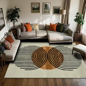 Geometric Pattern Floor Mat, Non-slip Soft Floor Carpet, Decorative Area Rug for Home Living Room Bedroom, Vanity Decor Accessories, Modern Abstract Rug