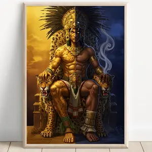 Aztec Wall Art, Tezcatlipoca Art, Aztec God of Night Decor, Aztec Mythology Artwork, Mexican Aztec Art, God of Darkness and Sorcery 24x36inch(60x90cm) Unframe Canvas Poster Colorful Gifts Room Decoration Ornaments Artistic Print Photo