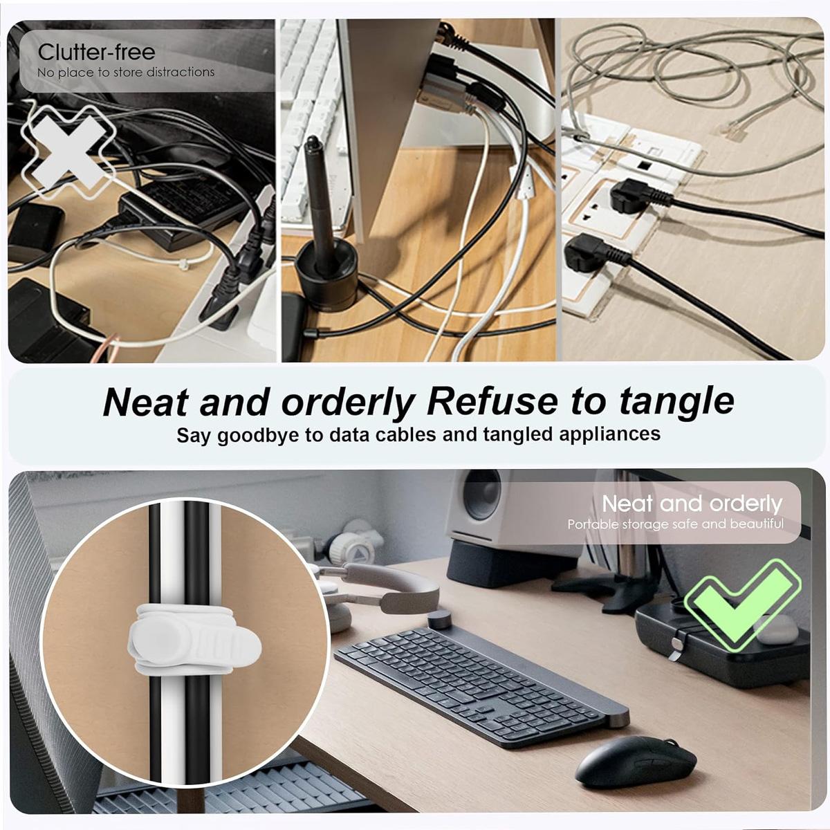 20 Pcs Silicone Cable Tie, Straps Cord Cable Organizer for Bundling Earphone, Phone Charger, Computer Cords, Reusable Cable Ties Wire Organizer in Home Office KitchenSchool