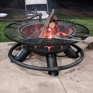 BALI OUTDOORS 2-in-1 Wood Burning Fire Pit with Removable Cooking Grill Black Ultra-Durable Iron Grate 360-Degree Rotation Adjustable Height for Heating and BBQ Christmas gift