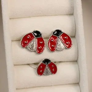 Ladybug Silver 925 Ring and Earrings