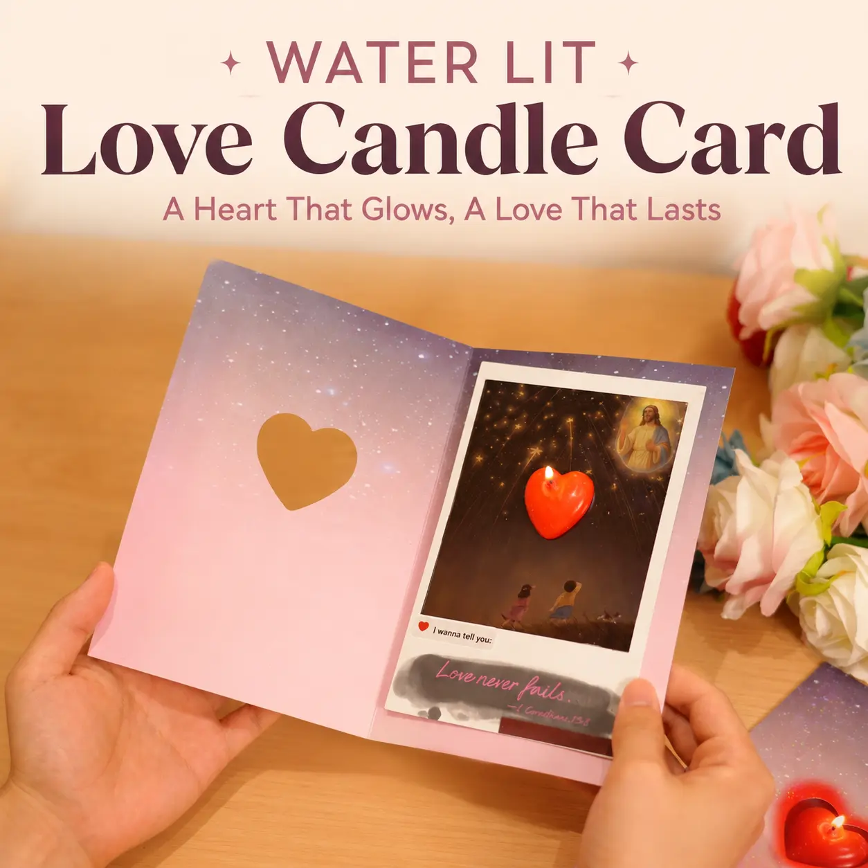 Jesus Love Heart Candle Card, Romantic Handmade Greeting Card, Unique Surprise Candle Design, Christian Love Gift for Couple, Valentine’s Day Anniversary Birthday Christmas Gift, Special Gift for Boyfriend Girlfriend Husband Wife, Love Card for Someone
