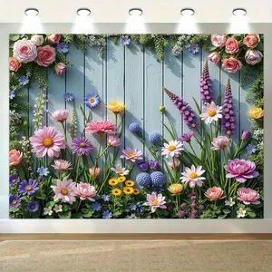 Flower Pattern Garden Background Banner, Durable Colorful Flower Pattern Wall Hanging Banner, Home Decor for Living Room & Bedroom & Photography Studio