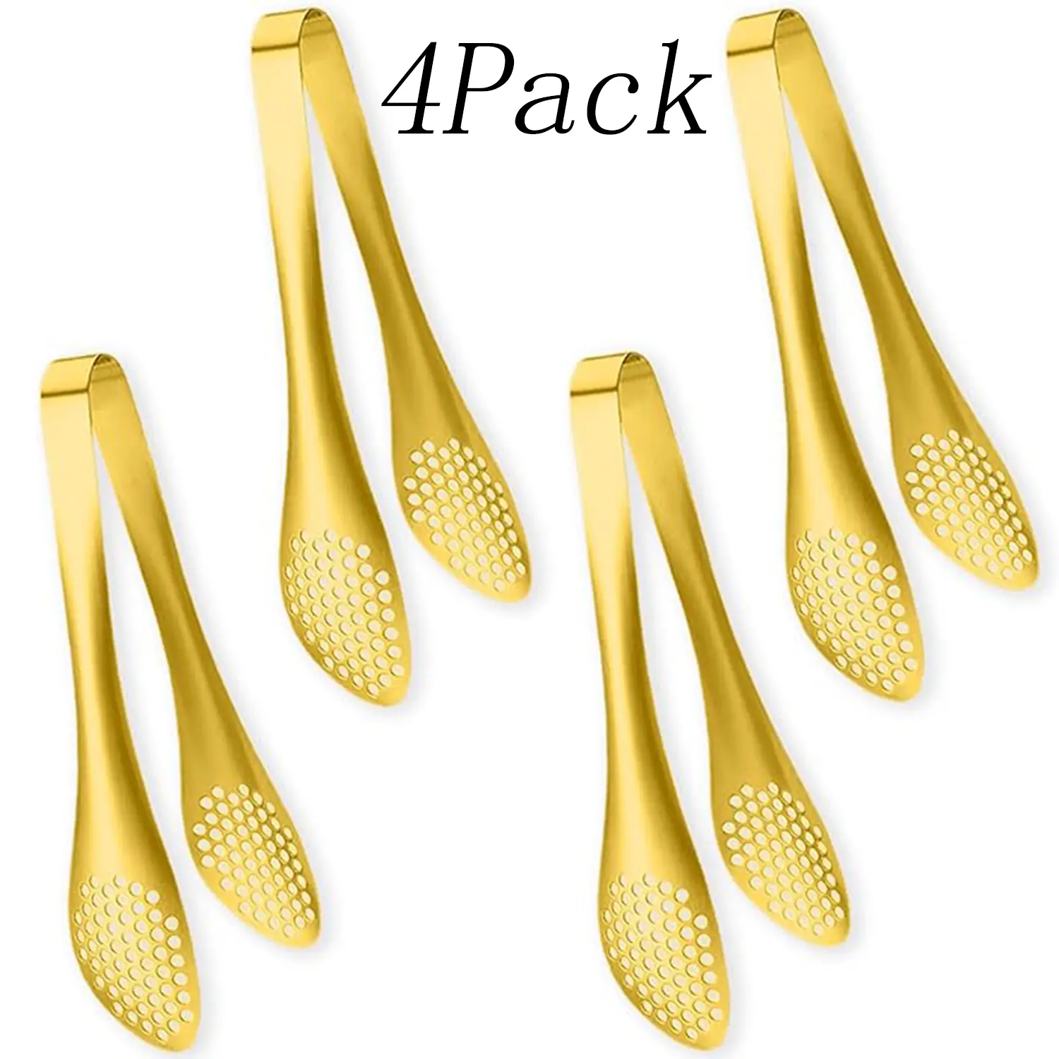 4-Pack 9.45 inches Food Grade Golden Stainless Steel Barbecue Tongs - Sleek, Durable, Easy-Grip Kitchen Utility Utensils for Weddings, Daily Use (Suitable for All Ages)