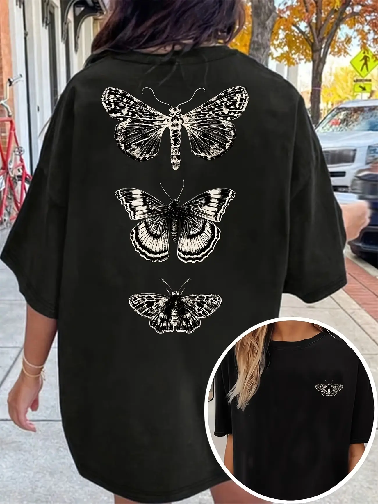 Women's Fashion Top with Double-Sided Print, Summer Clothing, Chinese Style, Koi Fish and for Lotus Flower Print, Short Sleeve Round Neck Oversized Drop-Shoulder T-Shirt, Lang