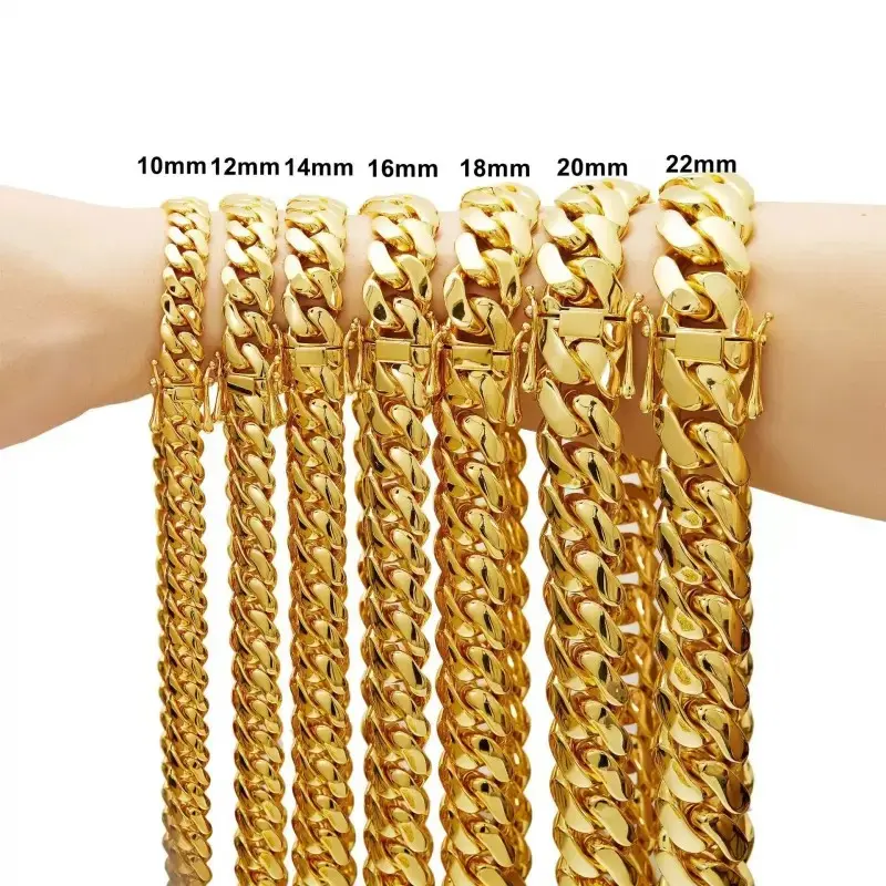 Golden Men's Cuban Necklace Thickened Stainless Steel Miami Chunky Necklace Hip Hop Jewelry /8/10/12/14/16/18/20/22 MM Cuban Necklace mens