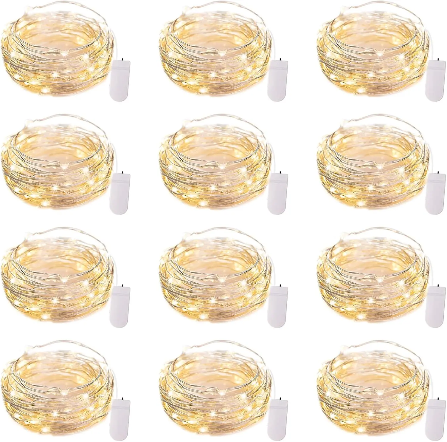 12 Pack LED Fairy Lights Battery Operated String Lights - 7ft 20LED Waterproof Silver Wire Firefly Starry Moon Lights for DIY Crafts Wedding Table Centerpieces Party Ramadan Decorations