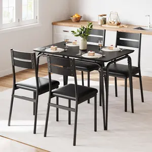 【GARVEE】Dining Table for 2, Small Table and Chairs Set of 2, Square Dinette Set for 2, Dinner Table Set, 3 Piece Kitchen & Dining Room Sets for Small Space, Apartment (Black, Dining Table with 4 Chairs)