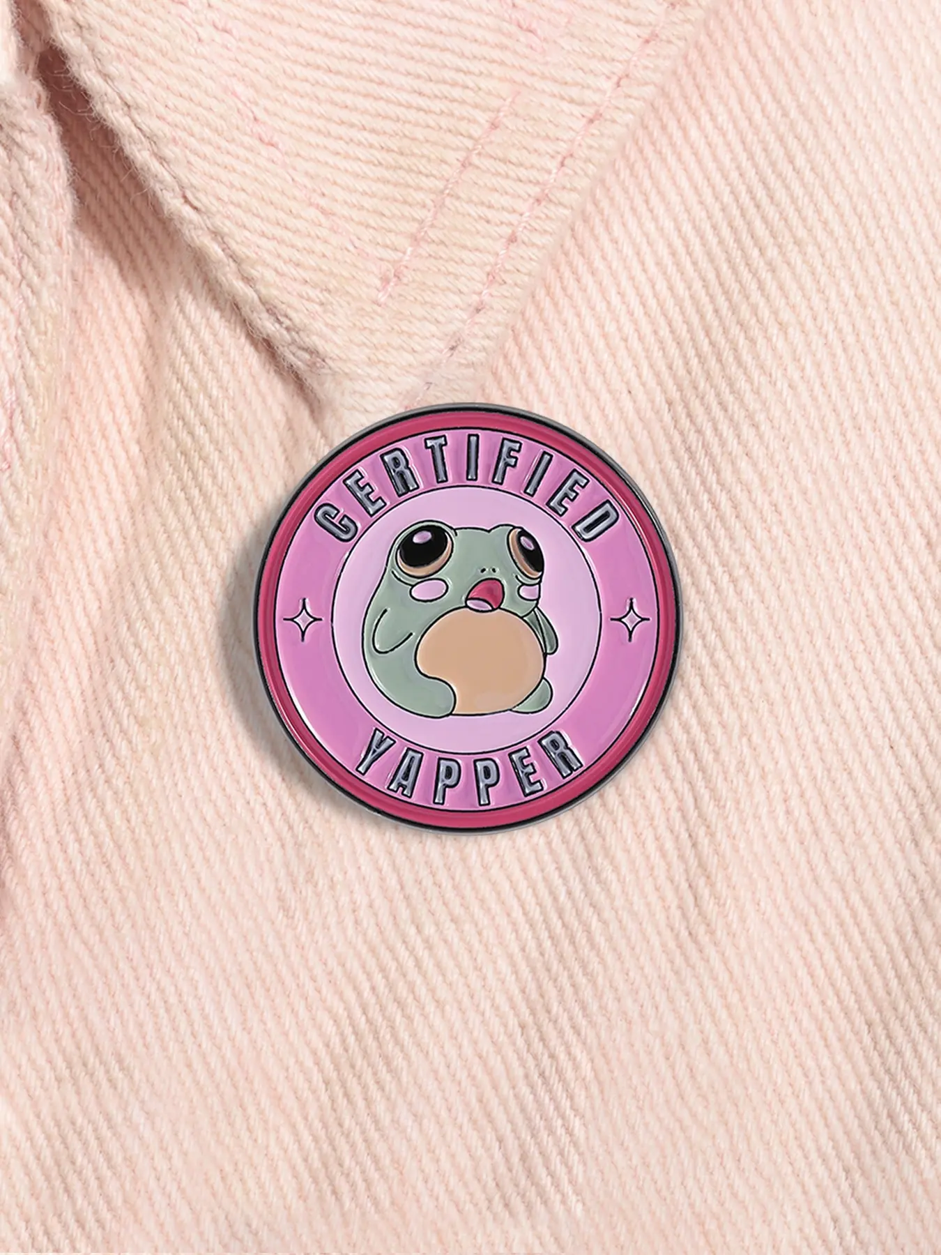 Certified Yapper Enamel Pin Cartoon Frog Pink Round Metal Brooch Lapel Backpack Badge Fashion Jewelry Accessories Gift for Friends, Durable Metal Pins, Fashion Accessory, Alloy Brooch Pin