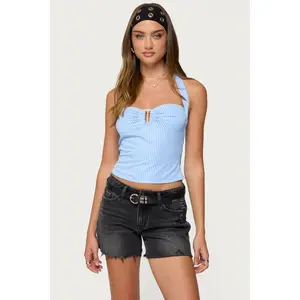 Caitie Striped Buckle Halter Top